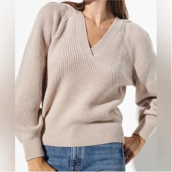 The Reset Sweaters - The Reset R Label Must Have V Neck Wool Sweater Balloon Sleeve Natural Size S